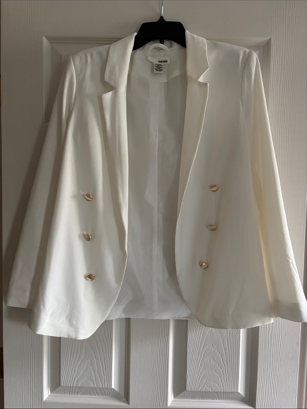 Sans Souci Cream Double-Breasted Blazer with Gold Buttons